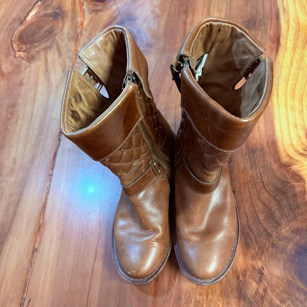 Ugg Conor Fawn Women's Boots 7.5 Leather Brown Boho 1001887 Zip Quilted
